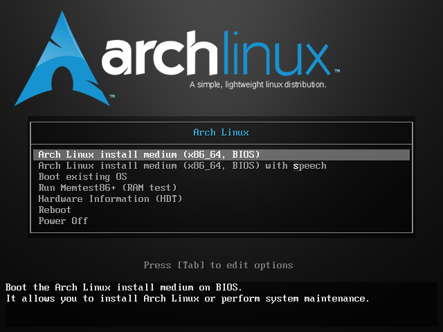 Arch Linux Boot Menu